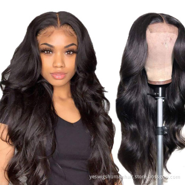 Factory Supplier Wholesale Cheap 5X5 Body Wave Raw Brazilian Virgin Human Hair  Swiss Lace Closure Wigs For Black Women In Stock